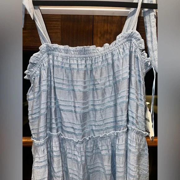 NWT Altar’d State Size Medium Blue Textured Striped Tie Straps Dress - Picture 5 of 14